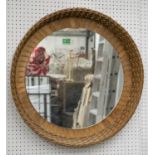 WALL MIRROR, wicker with distressed circular plate, 66cm D.