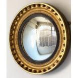 CONVEX WALL MIRROR, Regency period giltwood with ball encrusted frame, ebonised slip and convex