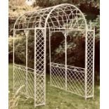 ARCHITECTURAL GARDEN PERGOLA, white painted metal, 290cm H x 263cm L x 203cm W.