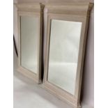 PIER MIRRORS, a pair, Regency style grey painted each with cornice, fluted frieze and bevelled