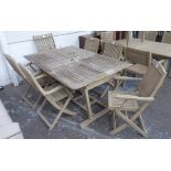 GARDEN SET, including table, rectangular 110cm x 170cm L, distressed painted teak and six folding