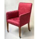 ARMCHAIR, Edwardian mahogany with Gainsborough style deep red silk upholstery and square tapering