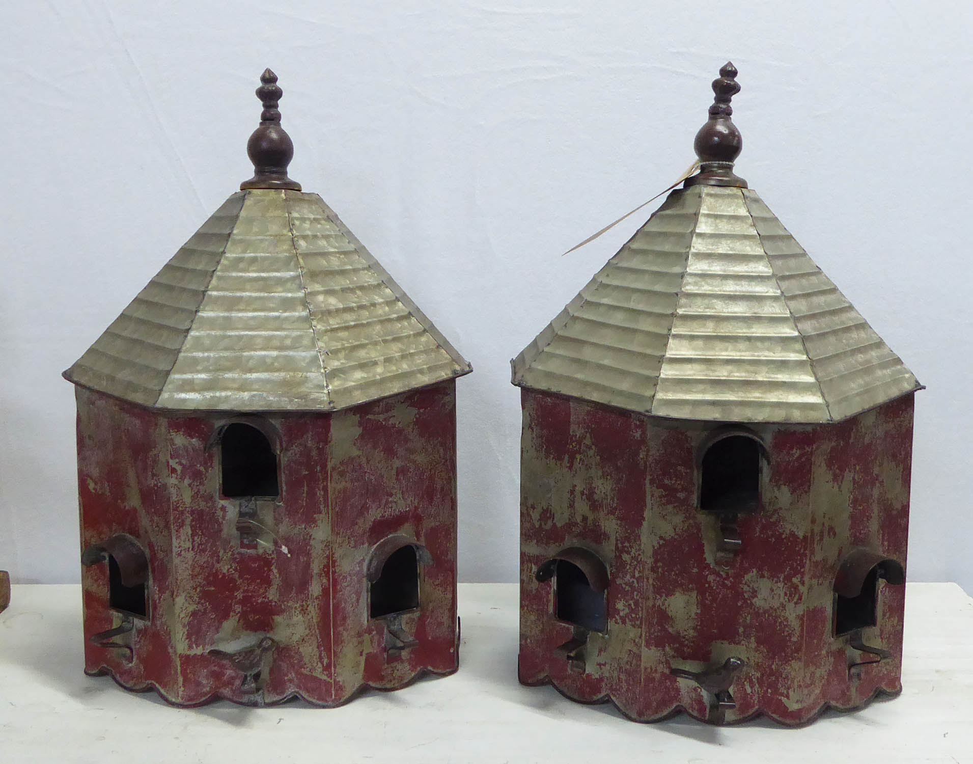 BIRD HOUSES, a pair, painted metal, 32.5cm x 17cm x 47.5cm. - Image 2 of 4