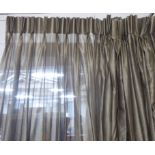 VOILE CURTAINS, three pairs in a shimmering bronze fabric, each curtain approx 125cm W gathered x