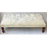 HEARTH STOOL, Country House style, rectangular mahogany with Colefax and Fowler upholstery, 43cm D x