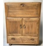 ERCOL SECRETAIRE CABINET, 1970's Ercol elm with full front, fitted interior, two cabinet doors and