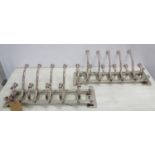 COAT RACKS, a pair, wall mounting design, ten hooks on each, 58cm L. (2)