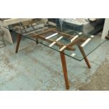 ORGANIC MODERNISM RECOLETTA DINING TABLE, 225cm x 85cm x 75.5cm. (chip to glass)