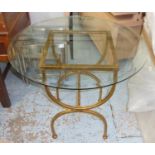 DINING TABLE, contemporary, gilt metal base, 90cm diam x 77cm H.