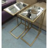SIDE TABLES, a pair, 1960's French style, gilt and mirror, 40cm x 25cm x 60cm. (2)