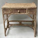 CONSOLE/HALL TABLE, vintage rattan and cane woven, with frieze drawer, 76cm W x 77cm x 42cm.