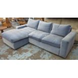 RUBELLI VELVET UPHOLSTERED CORNER SOFA, bespoke, 250cm x 165cm. ( marks to fabric)