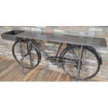 BICYCLE CONSOLE TABLE, made from a repurposed bike, 90cm x 188cm x 38cm.