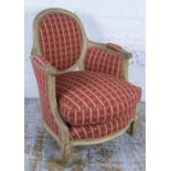 BERGERE, late 19th century French painted with cushion seat in red patterned fabric, 81cm H x 60cm x