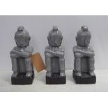 CONTEMPORARY SCHOOL, seated Buddha's, a set of three, grey glazed ceramic, 37cm H. (3)