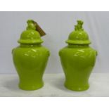 TEMPLE JARS, a pair, green glazed ceramic, 50cm H. (2)