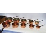 BATTERIE DE CUISINE, two sets of five graduated copper pans, the largest 20cm diam. (10)