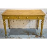 KITCHEN TABLE, Victorian scumbled pine with two drawers and ceramic castors, 76cm H x 120cm x