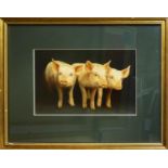 SOPHIA MONTESANTO (Contemporary Italian) 'Piglets', a pair of oil paintings, signed, 22cm x 55cm and