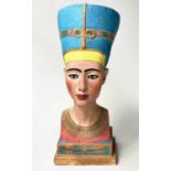 BUST OF NEFERTITI, plaster cast and hand painted model, 52cm H.