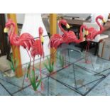 FLAMINGOS, a set of six, 1950's American style, polychrome finish, 77cm H. (6)