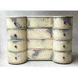 JULIAN CHICHESTER BALTHAZAR'S CHEST, double bow fronted with four long drawers in variegated white/