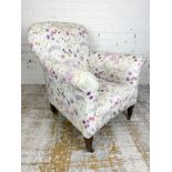 EDWARDIAN ARMCHAIR, upholstered in botanical print fabric, 82cm H x 76cm W x 65cm D.