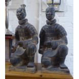 CHINESE STYLE KNEELING TERRACOTTA WARRIORS, a pair, contemporary, 61cm H. (2)
