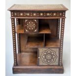 MOORISH SIDE CABINET, 19th century Moorish hardwood and profusely bone inlaid with two frieze