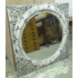 WALL MIRROR, continental style, distressed pressed metal frame, 123cm x 123cm.