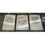 OKA PRINTS, three, Heraldic designs in an antiqued finish, each overall 55cm W x 75cm H. (3)