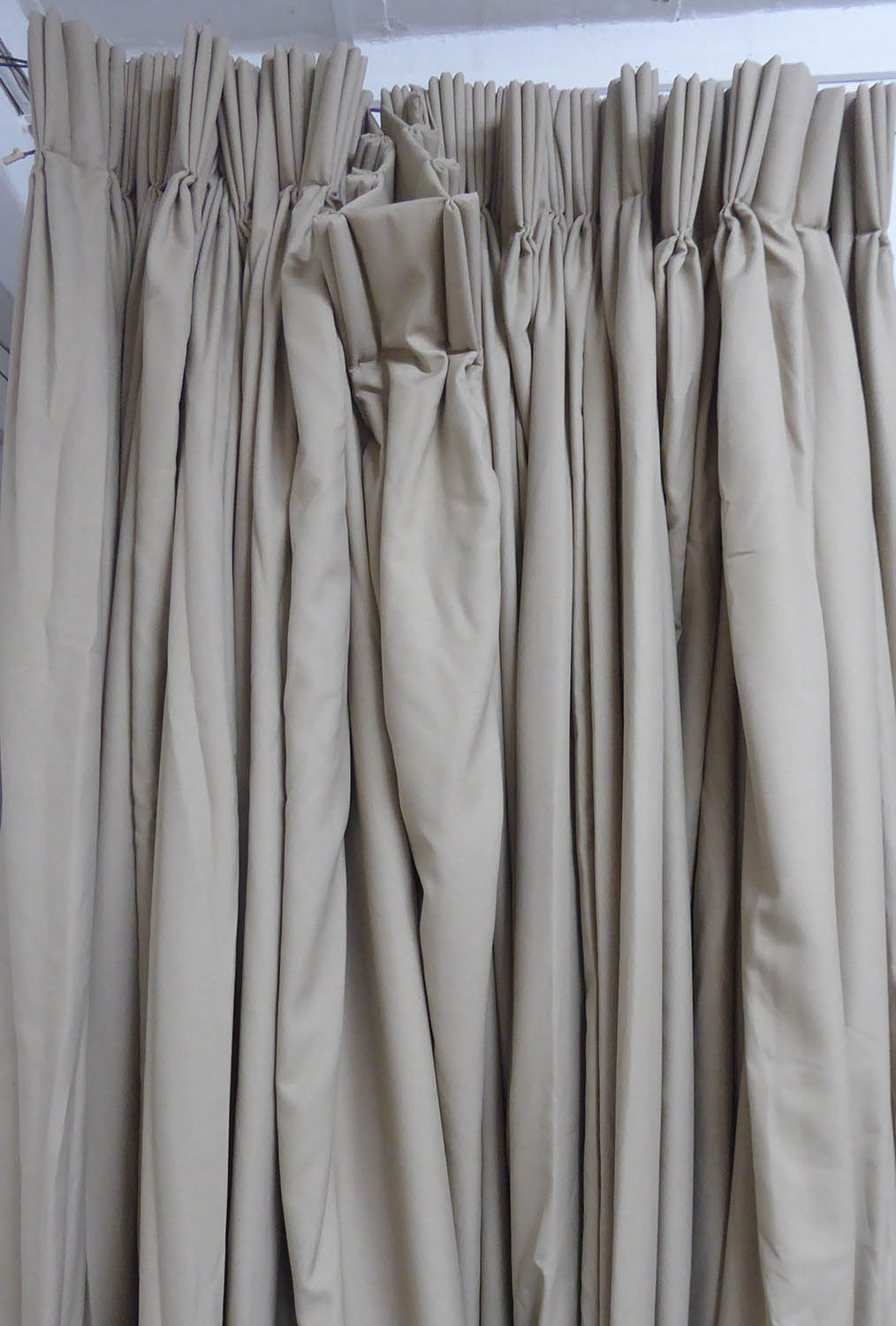 CURTAINS, two pairs, lined and interlined, each curtain approx 125cm W gathered x 325cm Drop. (4)