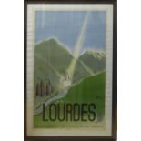 ORIGINAL 1947 FRENCH TOURISM POSTER 'Lourdes', designed by Herve Baille, signed within print,