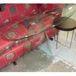 CONSOLE TABLE, shaped glass, 42cm D x 87cm H x 120cm W.