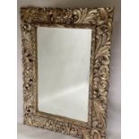 OVERMANTEL, Florentine style silver gilt carved wood with rectangular bevelled mirror plate, 120cm x
