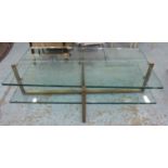 LOW TABLE, with a glass top and undertier, 71cm x 43cm H x 140cm L.