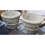 GARDEN PLANTERS, a pair, composite stone, 49cm H x 56cm diam. (2)