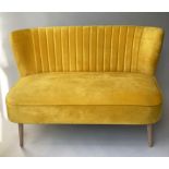 SOFA, 1970's Danish style, yellow velvet with contrast back and turned supports, 112cm W.