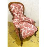 LIBRARY CHAIR, 19th century with pink floral patterned damask upholstery, 67cm W x 100cm H.