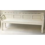 SCANDINAVIAN BENCH, late 19th/early 20th century distressed white painted with gallery and