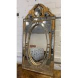 WALL MIRROR, gilt with decorative etched plates, 97cm H x 49cm.