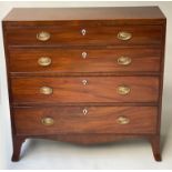 HALL CHEST, Regency figure mahogany of adapted shallow proportions with four long drawers, 92cm H