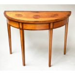 CONSOLE TABLE, George III satinwood and tulip wood cross banded demi lune with satinwood starburst