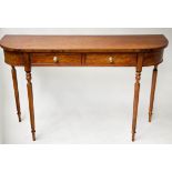 CONSOLE/HALL TABLE, George III satinwood of shallow proportions with rounded ends and two frieze