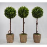 FAUX BOX TOPIARY TREES, a set of three, potted, 58cm H. (3)