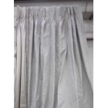 CURTAINS, two, in a woven silvery tessellated fabric, lined and interlined, one curtain approx 100cm