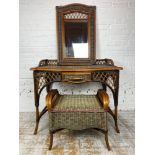 DRESSING TABLE AND STOOL, to match the previous lot, 1970's dual colour rattan and bamboo, 88cm H