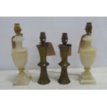 TABLE LAMPS, a set of four, two onyx and two brass, 31.5cm at tallest. (4)