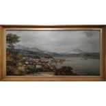 MASSIMO MORENO 'Lake Como', oil on canvas, 57cm x 118cm, signed and framed.