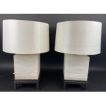 BAKER FURNITURE TEA POY TABLE LAMPS, a pair, by Bill Sofield, alabaster, with shades, 56cm H approx.
